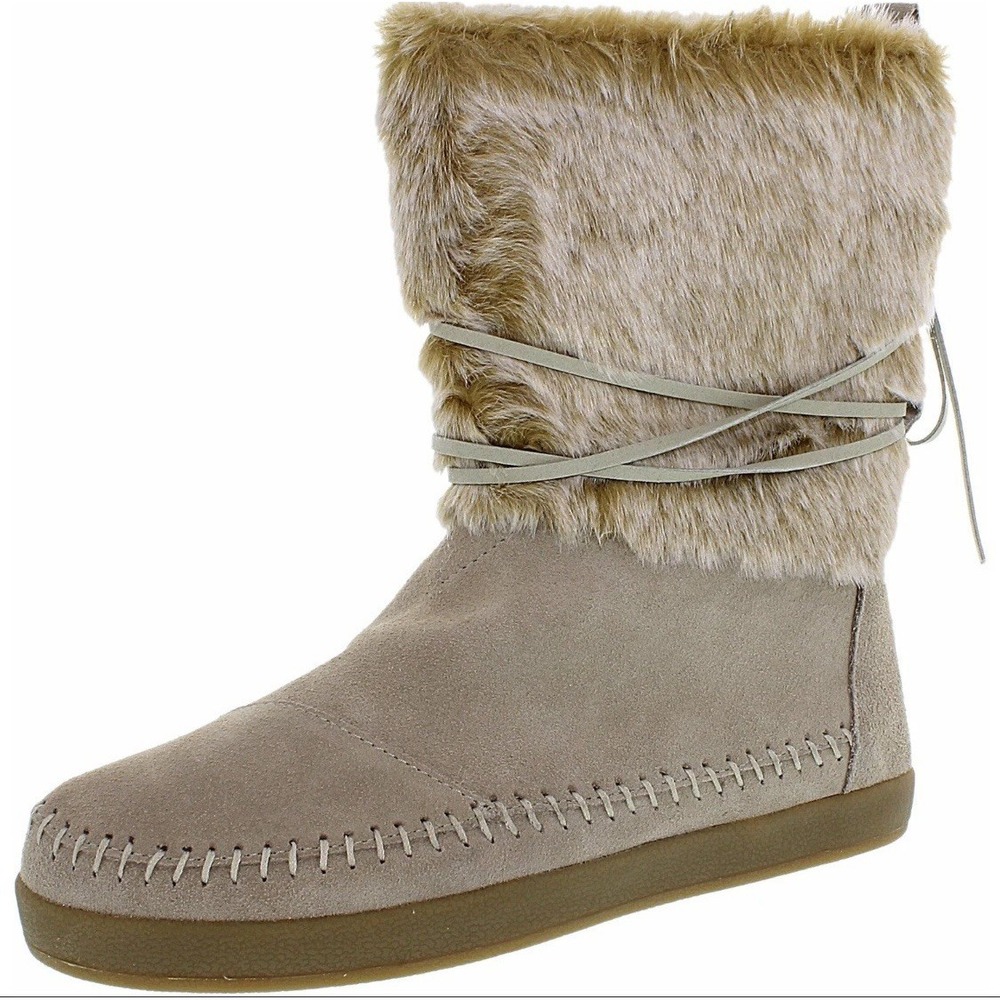 Toms Women's Sz US 6 Nepal Rawhide Suede Faux Fur Oxford Tan Moccasin Boots